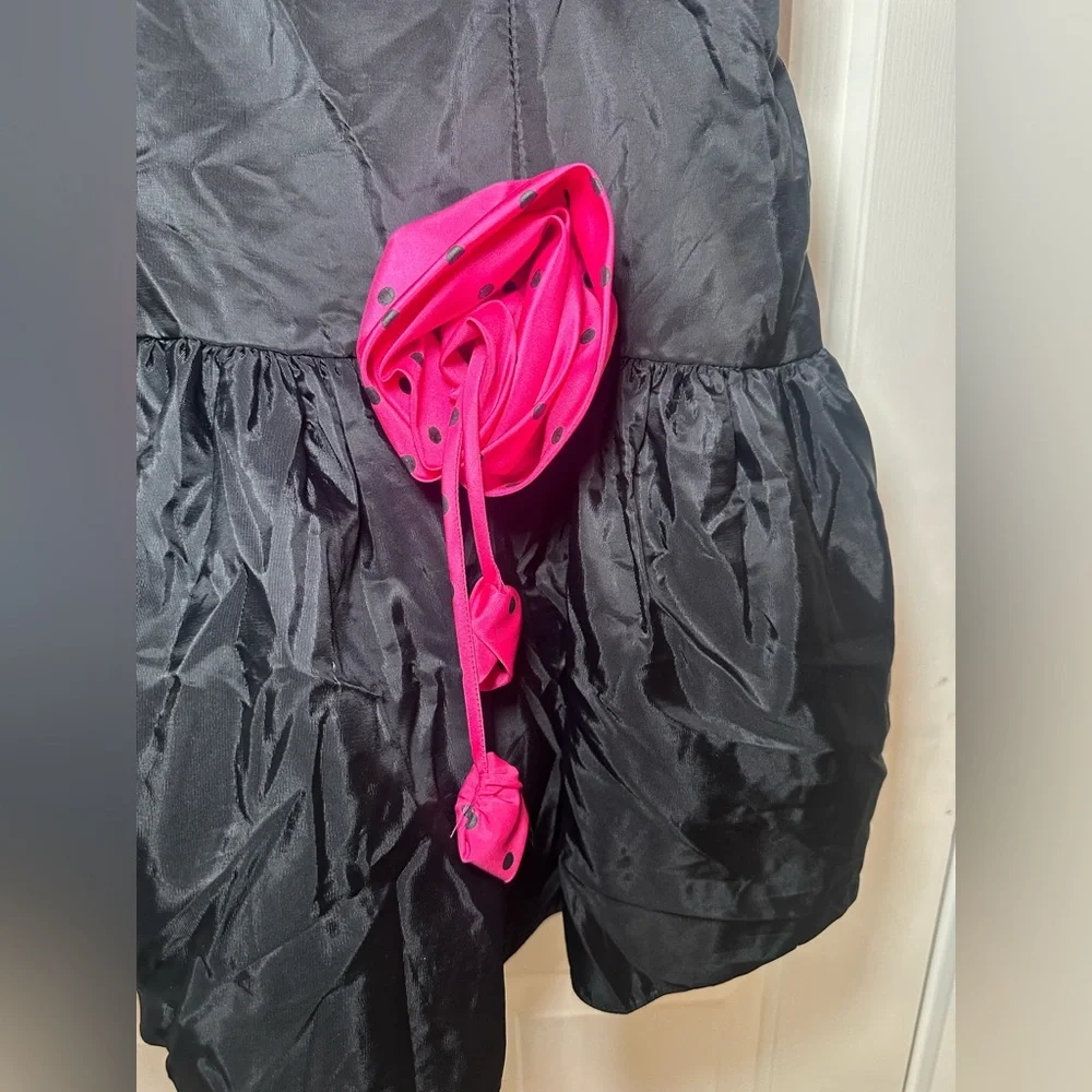Vtg Flirtations Alfred Angelo 80s Pink Black Taffeta Tiered Prom Dress‎